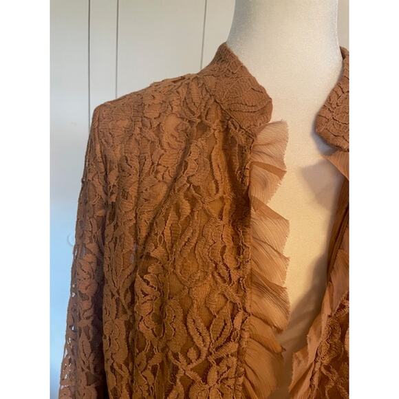 Chico's Lace Open Front Cardigan Jacket Light Brown Measures to Size Medium - Picture 2 of 5